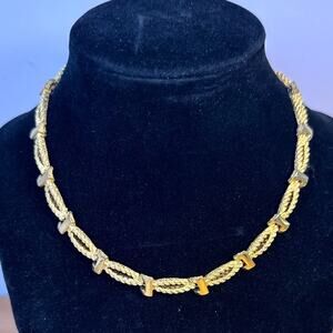 Vintage Crown Trifari Gold Tone Textured Rope Link Necklace 16-18"